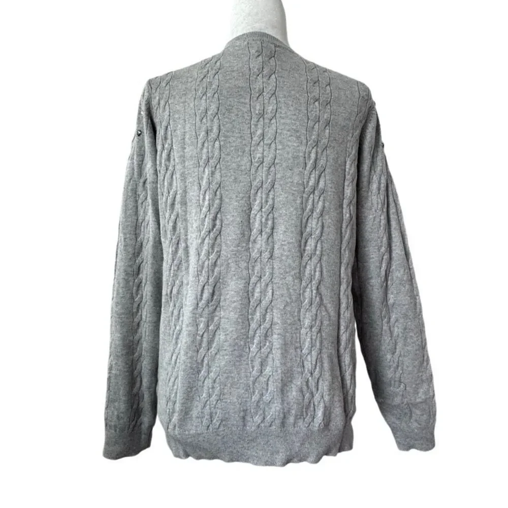 Isaac Mizrahi Live Gray Sweater Cable Knit Gemstone QVC Cardigan Size Small